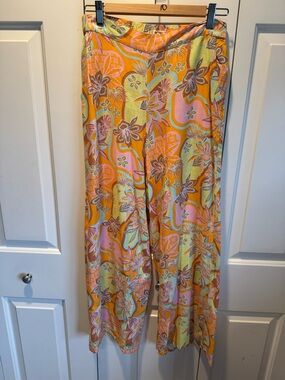 Roxy Floral Wide-Leg Pants in Orange, Pink & Yellow